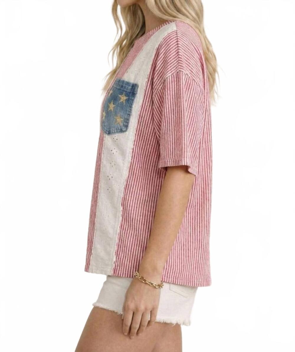 NEW KORI americana patriotic top in red-and-white striped - Picture 2 of 5
